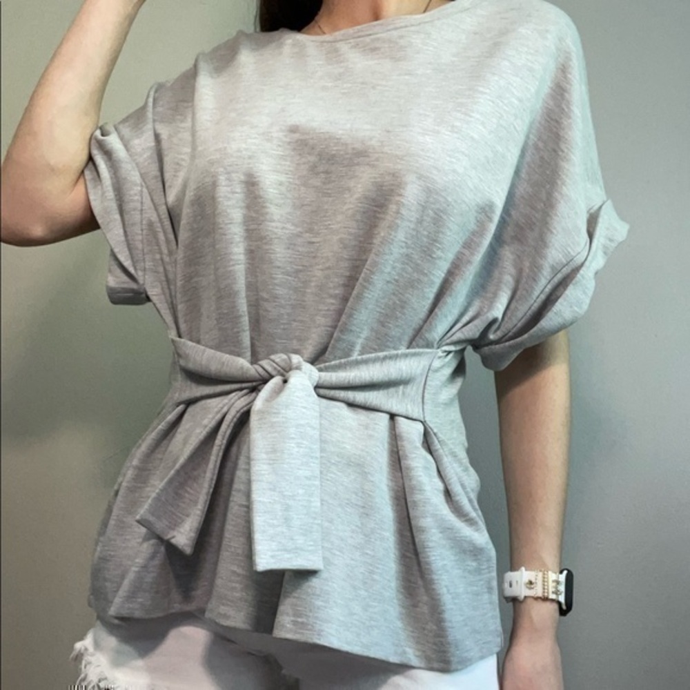 Express Gray Tie Waist Tee Shirt